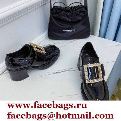 roger vivier Viv' Rangers strass Buckle Loafers in Patent Leather black