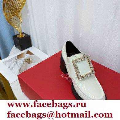 roger vivier Viv' Rangers strass Buckle Loafers in Patent Leather white