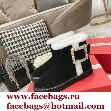 roger vivier Winter Viv' Strass snow Booties in suede Leather black