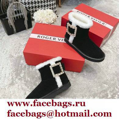 roger vivier Winter Viv' Strass snow Booties in suede Leather black