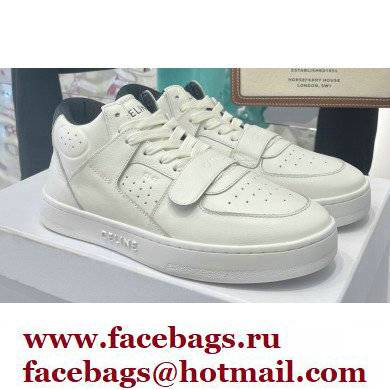 Celine Ct-02 Mid Sneakers With Velcro In Calfskin White/Black 2022 - Click Image to Close