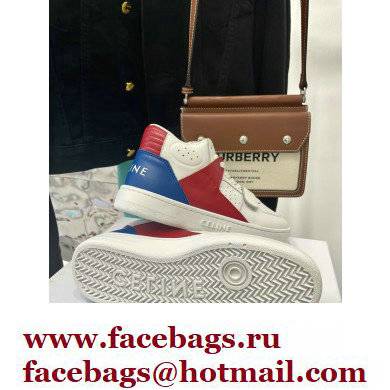 Celine Ct-02 Mid Sneakers With Velcro In Calfskin White/Red/Blue 2022