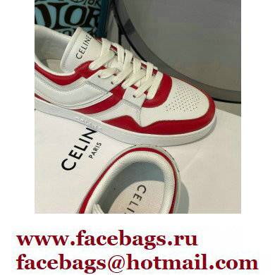 Celine Trainer Low Lace-up Sneakers In Calfskin White/Red 2022