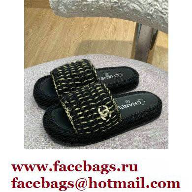 Chanel Braided Knit Mules G38189 Black 2022