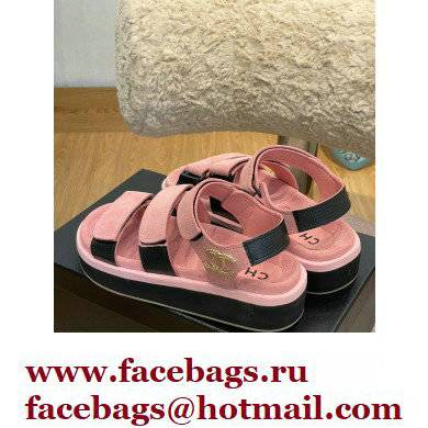 Chanel CC Logo Suede Velcro Sandals Pink 2022