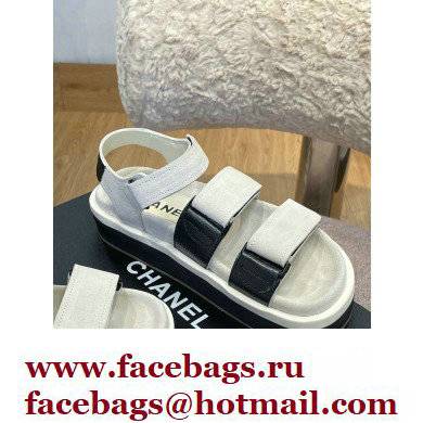 Chanel CC Logo Suede Velcro Sandals White 2022