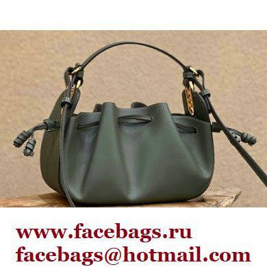 Fendi Pomodorino Drawstring Mini Bucket Bag Leather Dark Green 2022