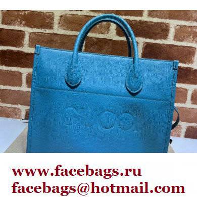 Gucci Small Tote Bag with Gucci Logo 674822 Blue 2022 - Click Image to Close