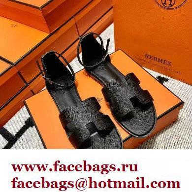 Hermes Epsom Calfskin Santorini Sandals Handmade Black