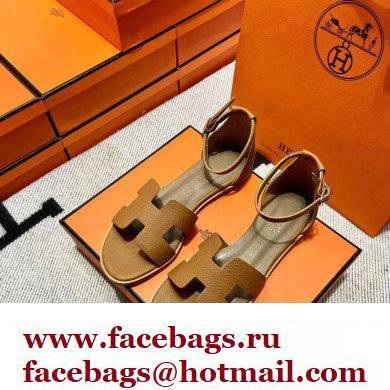 Hermes Epsom Calfskin Santorini Sandals Handmade Brown