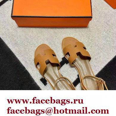 Hermes Epsom Calfskin Santorini Sandals Handmade Brown