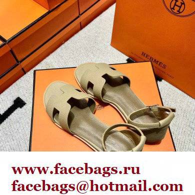 Hermes Epsom Calfskin Santorini Sandals Handmade Camel