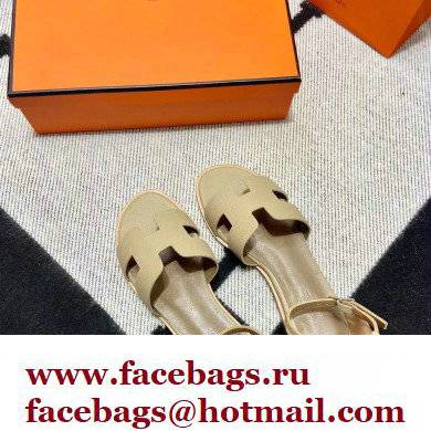 Hermes Epsom Calfskin Santorini Sandals Handmade Camel