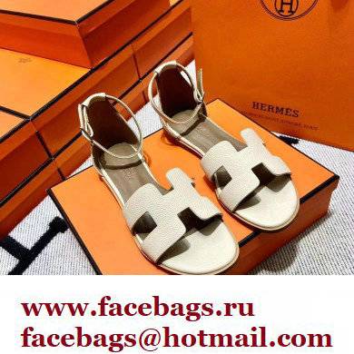 Hermes Epsom Calfskin Santorini Sandals Handmade Creamy