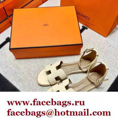 Hermes Epsom Calfskin Santorini Sandals Handmade Creamy