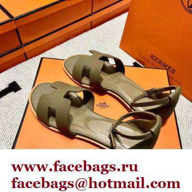 Hermes Epsom Calfskin Santorini Sandals Handmade Elephant Gray