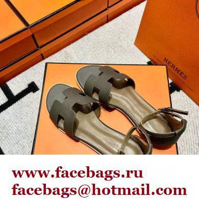 Hermes Epsom Calfskin Santorini Sandals Handmade Etoupe