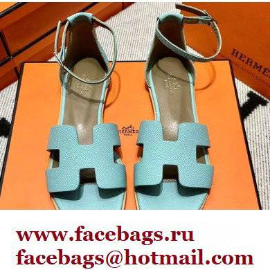 Hermes Epsom Calfskin Santorini Sandals Handmade Light Blue