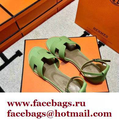 Hermes Epsom Calfskin Santorini Sandals Handmade Light Green