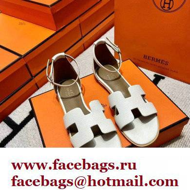 Hermes Epsom Calfskin Santorini Sandals Handmade White