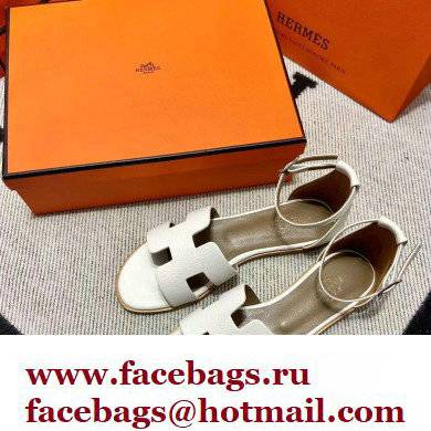 Hermes Epsom Calfskin Santorini Sandals Handmade White