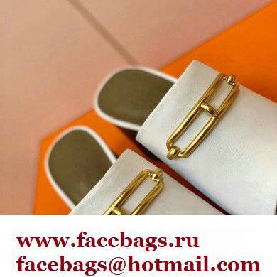 Hermes Roulis Buckle Camilla Mules White