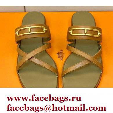 Hermes Roulis Buckle Claire Sandals Brown