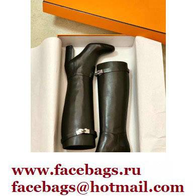 Hermes Story High Boots Black Handmade