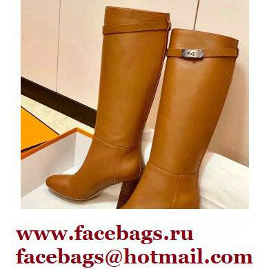 Hermes Story High Boots Brown Handmade