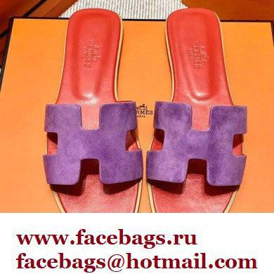 Hermes Suede Goatskin Oran Sandals Purple