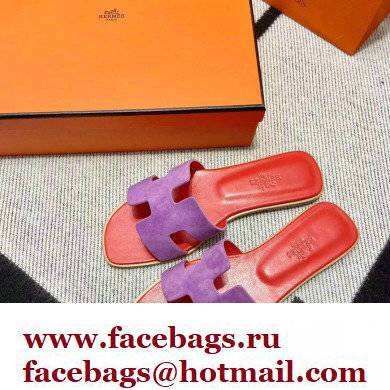 Hermes Suede Goatskin Oran Sandals Purple - Click Image to Close
