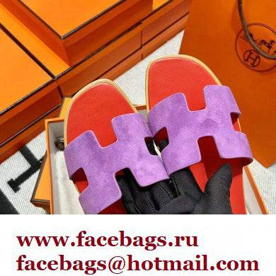 Hermes Suede Goatskin Oran Sandals Purple