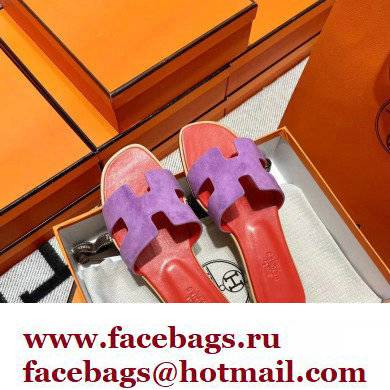 Hermes Suede Goatskin Oran Sandals Purple - Click Image to Close