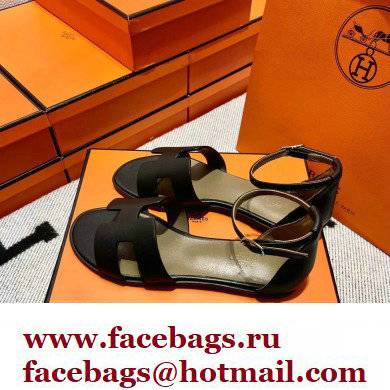Hermes Swift Calfskin Santorini Sandals Handmade Black