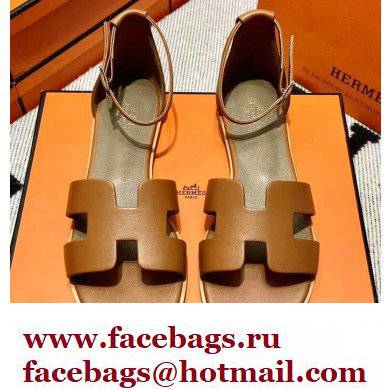 Hermes Swift Calfskin Santorini Sandals Handmade Brown