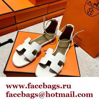 Hermes Swift Calfskin Santorini Sandals Handmade White