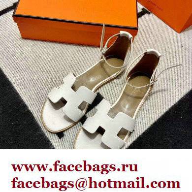 Hermes Swift Calfskin Santorini Sandals Handmade White