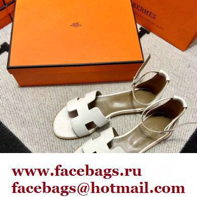 Hermes Swift Calfskin Santorini Sandals Handmade White - Click Image to Close