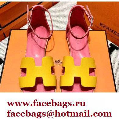Hermes Swift Calfskin Santorini Sandals Handmade Yellow - Click Image to Close