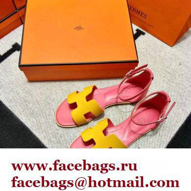 Hermes Swift Calfskin Santorini Sandals Handmade Yellow