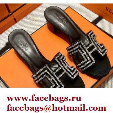 Hermes suede goatskin with rhinestone Oasis Sandals Black