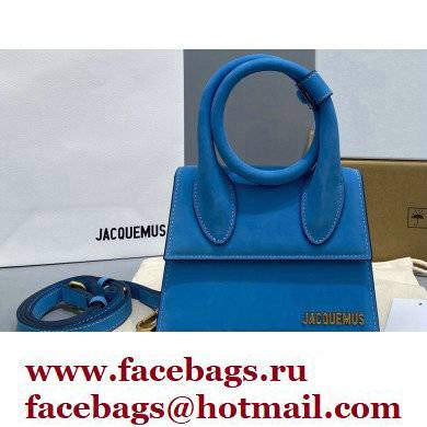 Jacquemus Le Chiquito Noeud Flexible Handle Small Bag Suede Blue