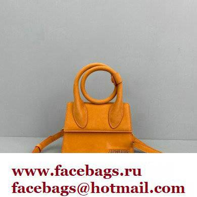 Jacquemus Le Chiquito Noeud Flexible Handle Small Bag Suede Yellow - Click Image to Close