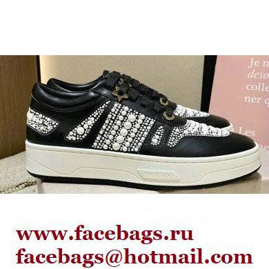 Jimmy Choo HAWAII/F Trainers Sneakers Black with Pearl Embellishment 2022