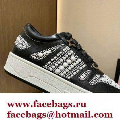 Jimmy Choo HAWAII/F Trainers Sneakers Black with Pearl Embellishment 2022