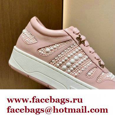 Jimmy Choo HAWAII/F Trainers Sneakers Pink with Pearl Embellishment 2022