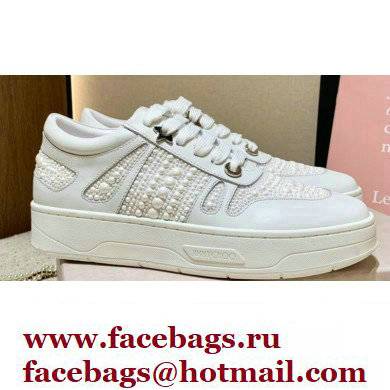 Jimmy Choo HAWAII/F Trainers Sneakers White with Pearl Embellishment 2022