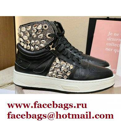 Jimmy Choo HAWAII HI TOP/F Trainers Sneakers Black with Crystal Embellishment 2022