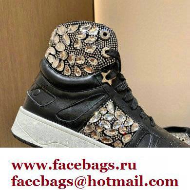 Jimmy Choo HAWAII HI TOP/F Trainers Sneakers Black with Crystal Embellishment 2022 - Click Image to Close