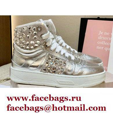 Jimmy Choo HAWAII HI TOP/F Trainers Sneakers Silver with Crystal Embellishment 2022